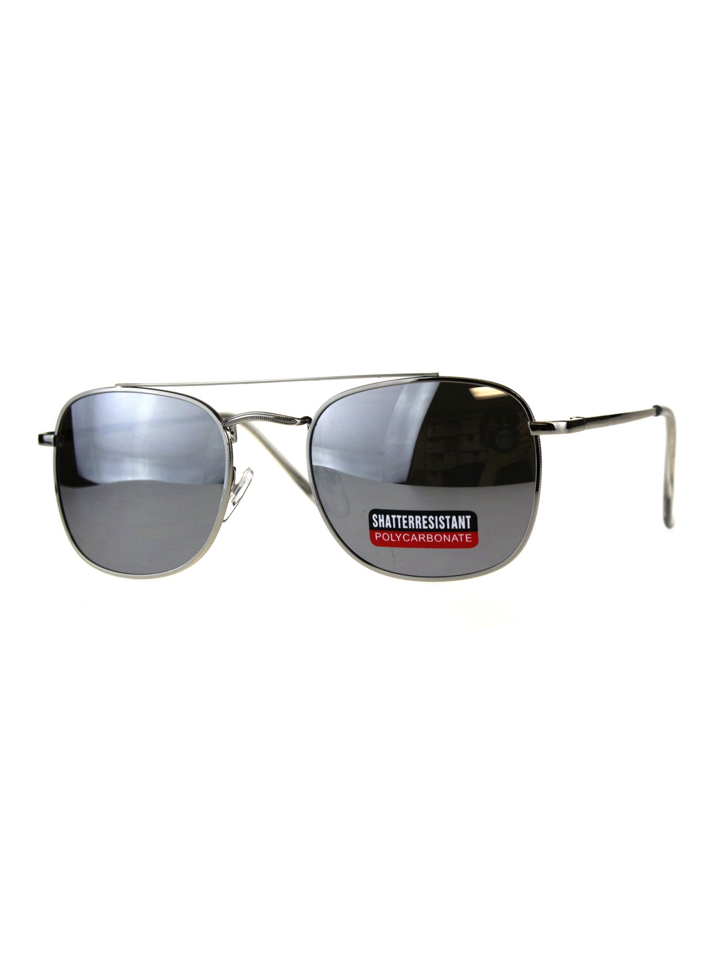 Mens Luxury Mirror Lens Rectangular Pilots Metal Rim Sunglasses Silver