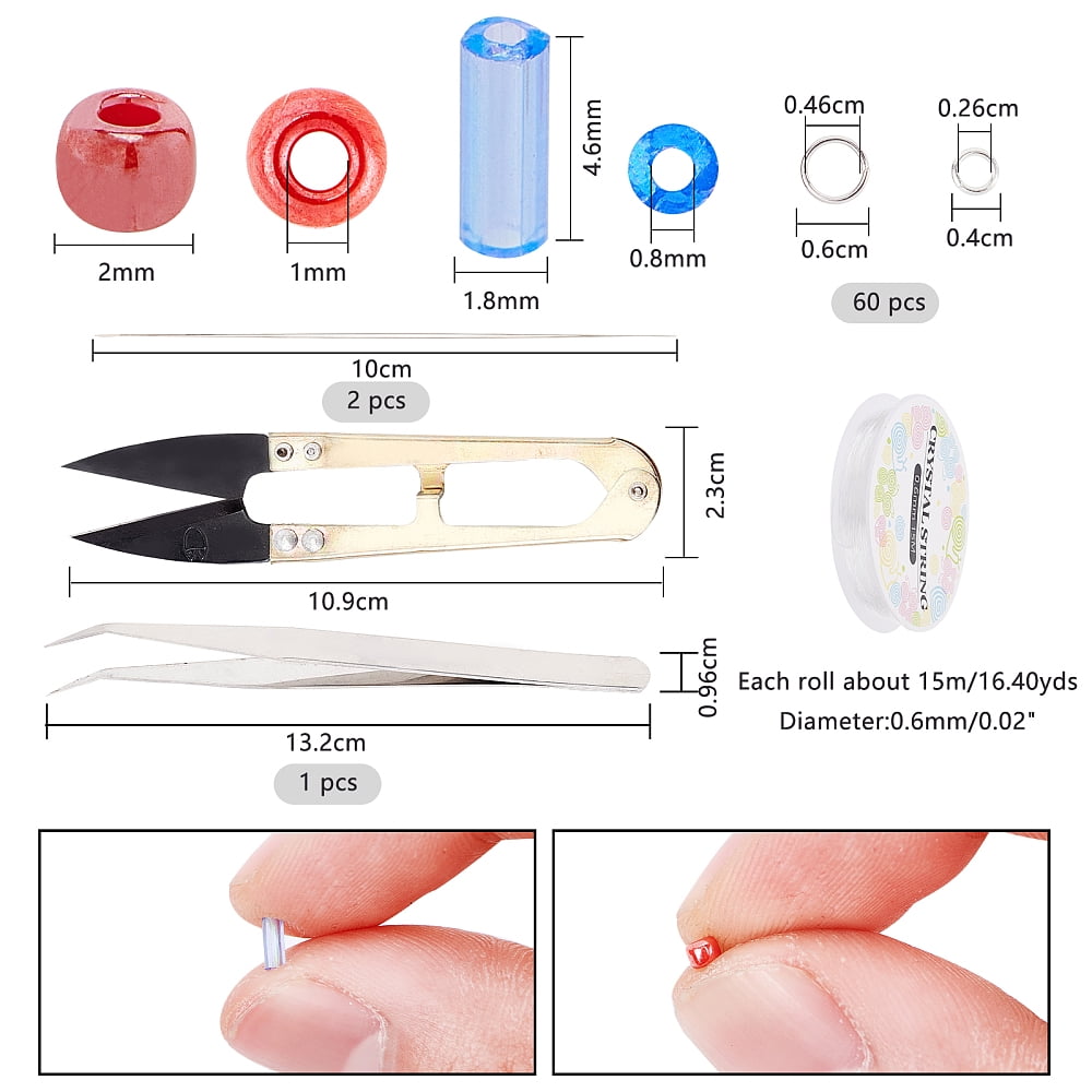 DIY Stretch Bracelets Making Kits with Glass Seed Beads Elastic Thread Stainless Steel Tweezers Big Eye Beading Needles