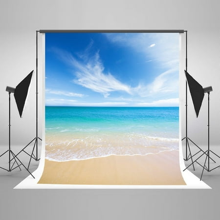 Image of GreenDecor 5x7ft Beach Photo Backgrounds Blue Sea White Clouds Summer Photography Backdrops