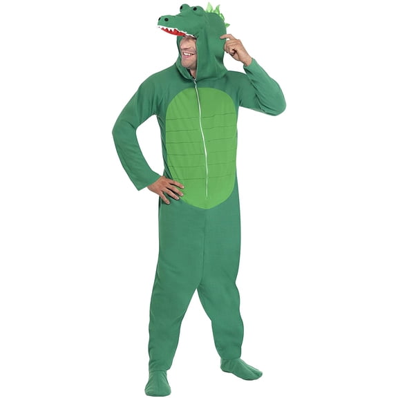 Smiffys Mens Crocodile Costume, Hooded All in One, Party Animals, Serious Fun, Size L, 23631