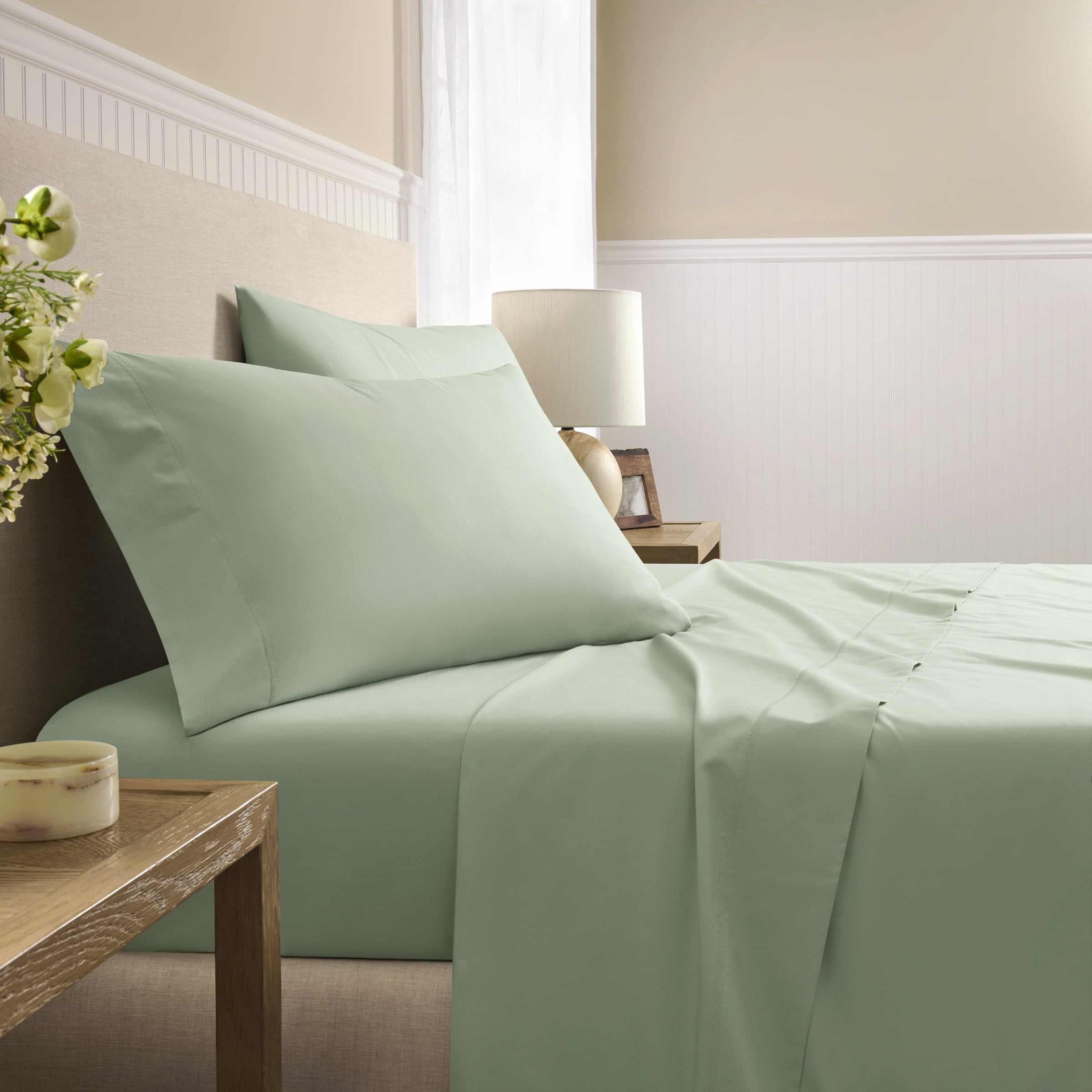 Wamsutta 1846 400 Thread Count Desert Sage Egyptian Giza Cotton Percale Pillow Cases, Queen (2 Count)