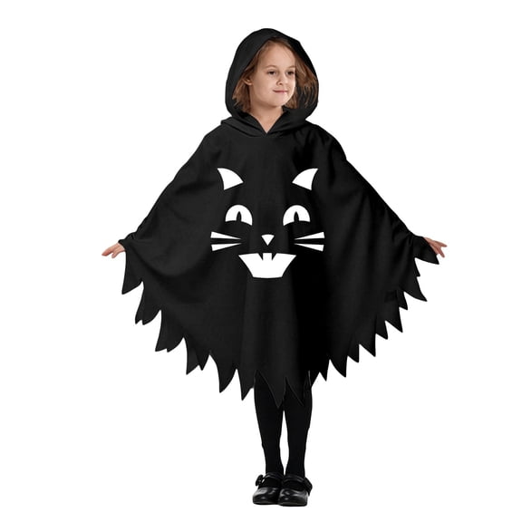 LILIYA One Size Skeleton Cape, Hooded Cloak Halloween Cos Wear Scary Ghost Pattern Jagged Breathable Comfortable for Children Trick-or-Treating Te Events