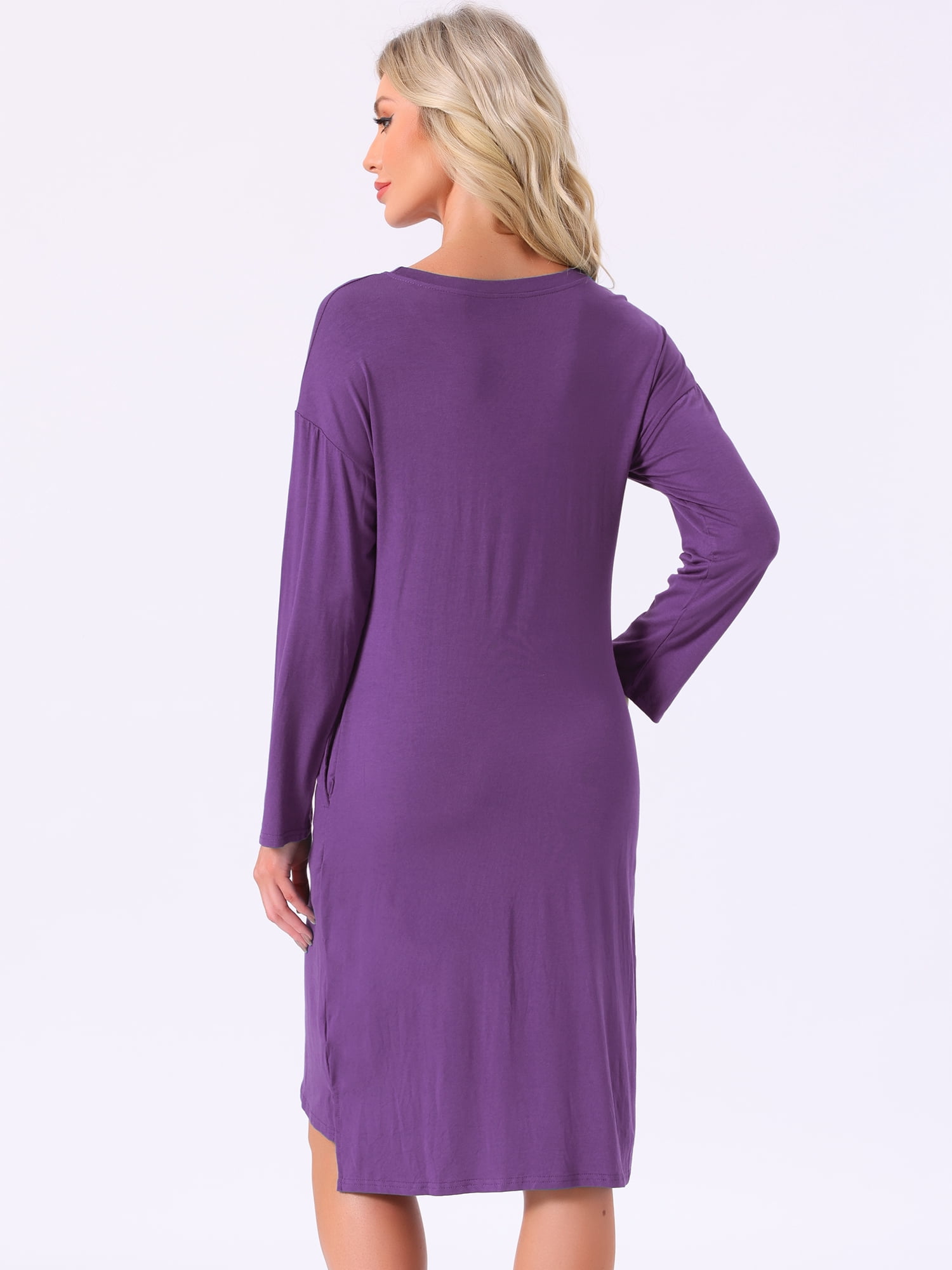 DARING DIVA Women's Long Sleeve High Low Hem Rayon Sleepdress with Pockets 2XL Deep Purple