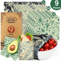 Fabulas Reusable Beeswax Wraps for Food, 9 Pack Beeswax Wrap Organic, Sustainable, Biodegradable, Zero Waste, Plastic-Free Food Storage, 5 Small, 3 Medium, 1 Large Wraps with Flowers Patterns