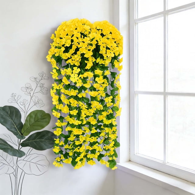 Guirnalda colgante de flores artificiales de violeta con orquídeas de seda, arreglo floral decorativo reutilizable para bodas, eventos, decoración del hogar y jardín.