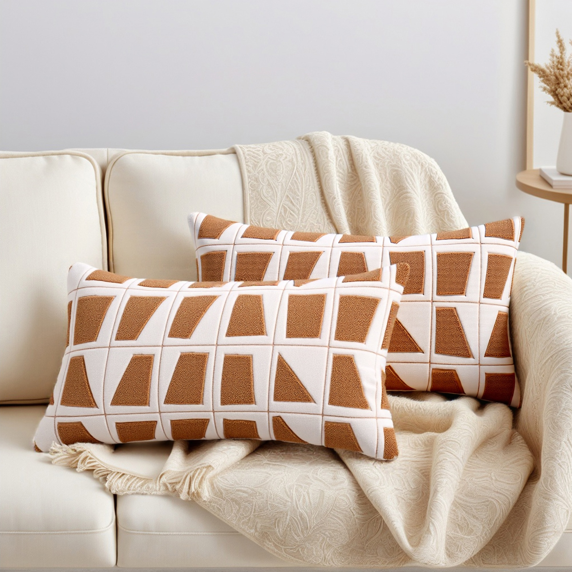 Unique Bargains Set of 2 Geometric Soft Plush Cushion Case Pillow Covers 20" x 12" Khaki