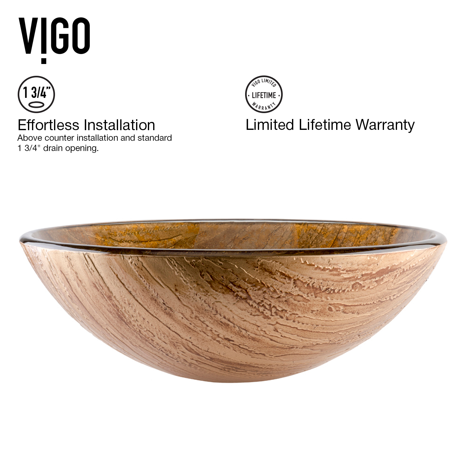 Open Box VIGO Giovanni Amber Sunset Glass 17 in. L x 17 in. W x 6 in. H Round Vessel Bathroom Sink
