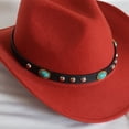 thumbnail image 2 of Sombrero de copa de vaquero occidental de estilo étnico, sombrero de fieltro para otoño e invierno para hombres y mujeres, sombrero de jazz enrollable con remaches, 2 of 5