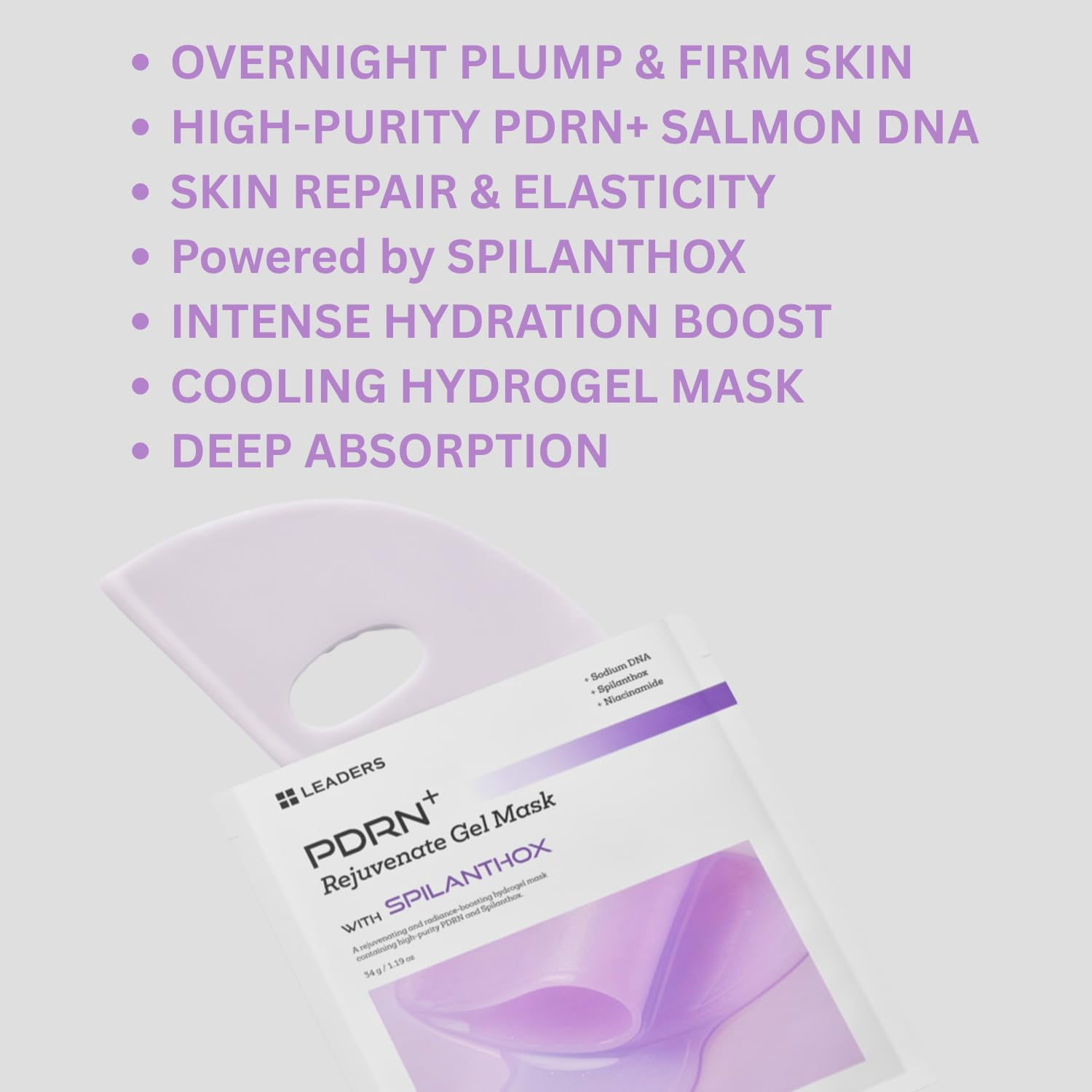 LEADERS PDRN+ Rejuvenate Gel Mask – Hydrogel Mask for Skin Firming & Elasticity, High-Purity PDRN & SPILANTHOX for Anti-Aging & Hydration – 5 Sheets
