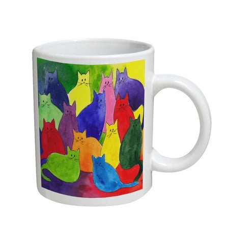 

KuzmarK Coffee Cup Mug 11 Ounce - Colorful Kitties in Crayon Colors Art by Denise Every