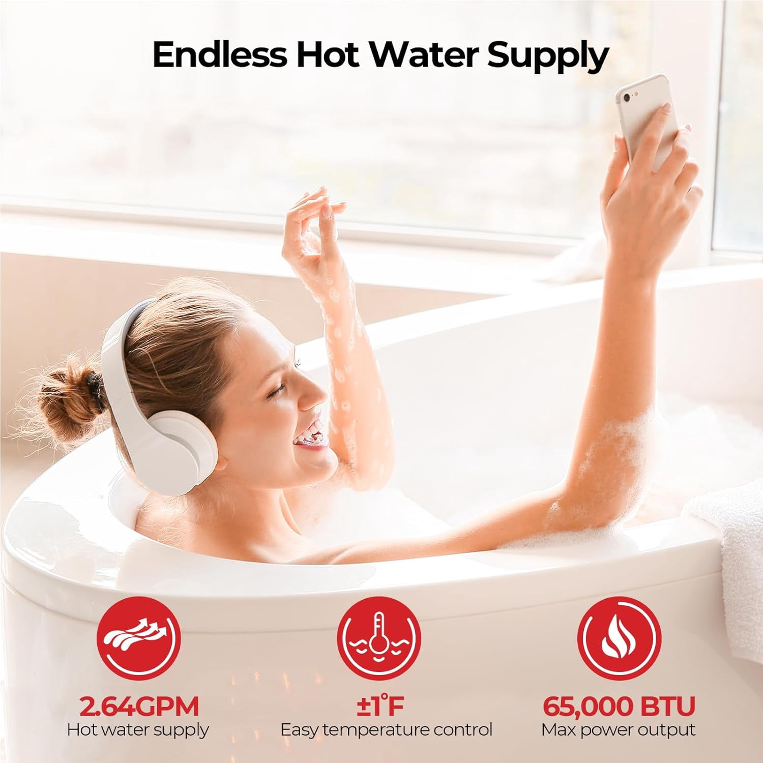 CAMPLUX Propane Gas 2.64 GPM 65,000 BTU Tankless Water Heater for Indoor, 120-volt