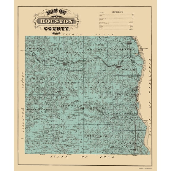 Historic County Map - Houston County Minnesota - Andreas 1874 - Vintage Wall Art