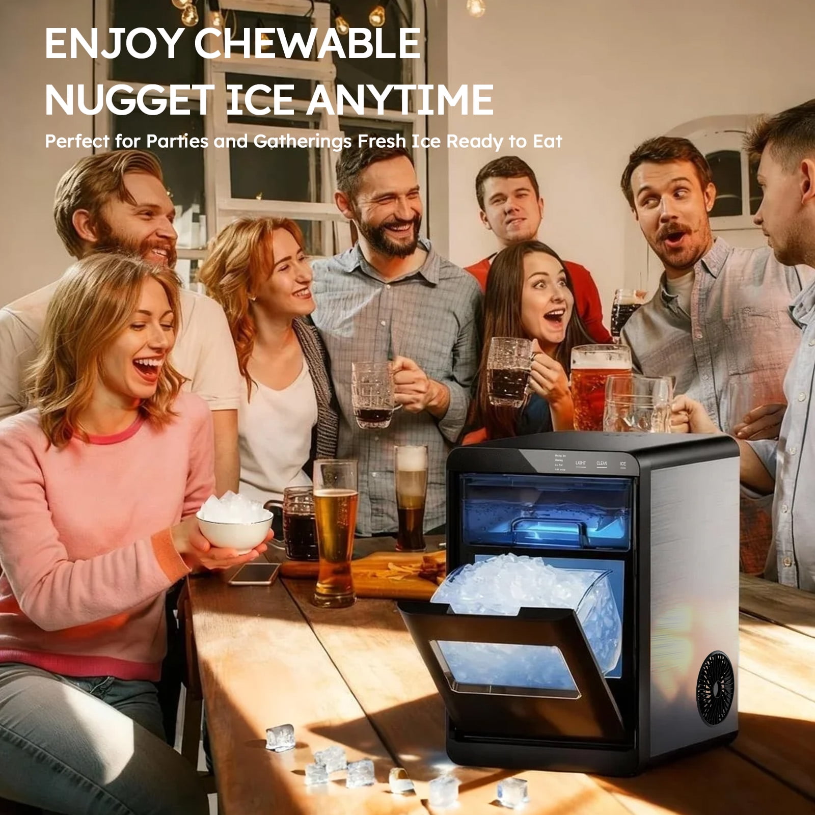 Nugget Ice Maker Countertop, 44Lbs/24H Pebble Ice Maker Machine, Self-Cleaning Countertop Sonic Ice Makers