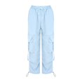 thumbnail image 5 of Gewsdrf Cargo Pants Women Trousers Pants Women's Straight Leg Draping Wide Leg Overalls High Waisted Slimming Pants Womens Work Pants High Waisted Pants Parachute Pants Blue XXL, 5 of 5