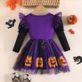 thumbnail image 2 of WXFAZCVU Halloween Girl Dress Flying Sleeve Pumpkin Print Tutu Dress for Holiday Party Size 2-3 Years, 2 of 4