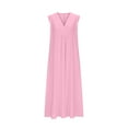 thumbnail image 4 of JSheng Womens Summer Sleeveless Dress Solid Sleeveless Round Neck Cotton Cotton And Linen Pocket Maxi Dress Pink M, 4 of 5