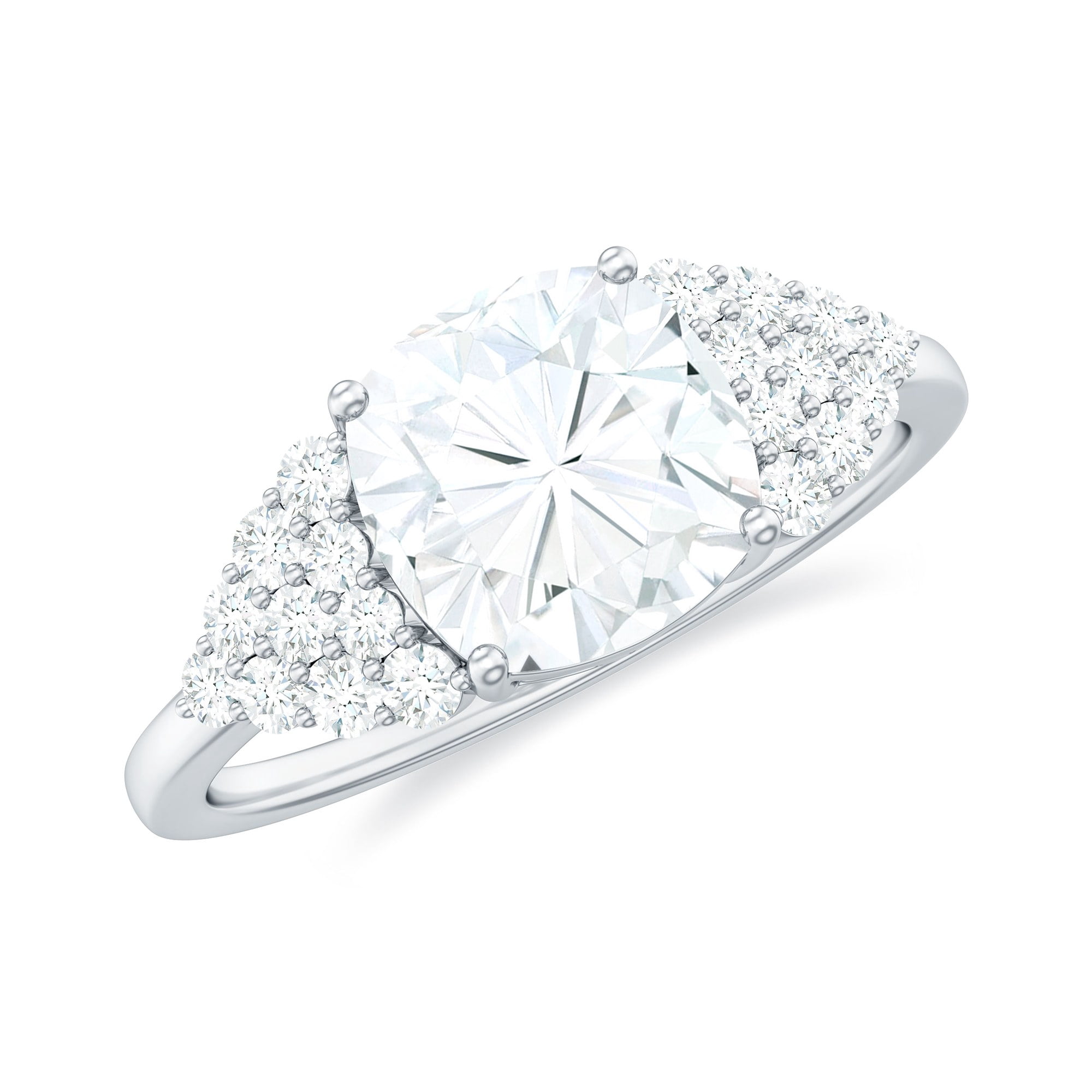 Cushion Cut Moissanite Engagement Ring with Side Stones (7 mm), 925