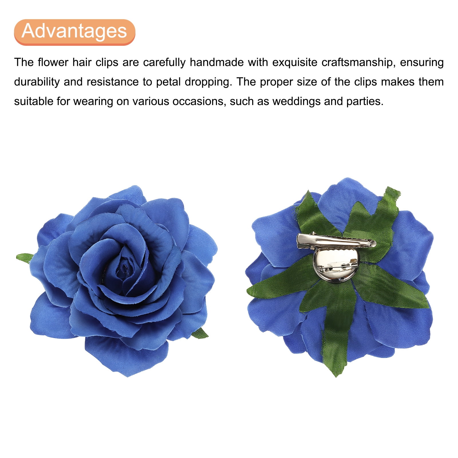 Uxcell 20 Pcs Rose Flower Hair Clips 4 Inch Flower Hair Pins Flower Brooch for Women Hair Accessories Blue