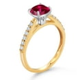 thumbnail image 3 of Gem Stone King 10K Two Tone Gold Red Created Ruby and White Lab Grown Diamond Engagement Ring for Women (1.18 Cttw, Gemstone July Birthstone, Cushion 6MM, Size 8), 3 of 4