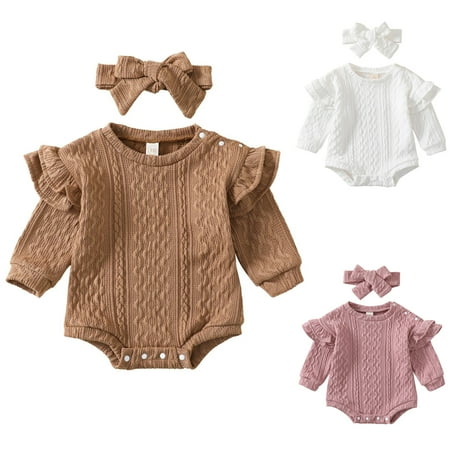 

SYNPOS Baby Girls’ Knitted Romper Jumpsuit Long Sleeve Onesie Bodysuits One Piece Outfits Sweater 0-24 Months
