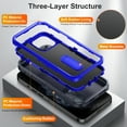 thumbnail image 3 of SaniMore for iPhone 11 Pro Max 6.7" 2019 Hybird Case, Rugged PC Back Shockproof TPU Shell Metal Hidden Kicksatnd Drop Resistant Anti-slip Heavy Duty Protective Case, Darkblue+Royalblue, 3 of 8