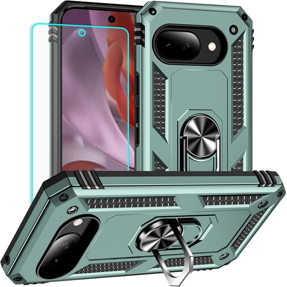 MYKOMI for Google Pixel 9A Case: with Screen Protector - Military Grade Protective Cases with Finger Ring Holder Kickstand for Pixel 9A Case
