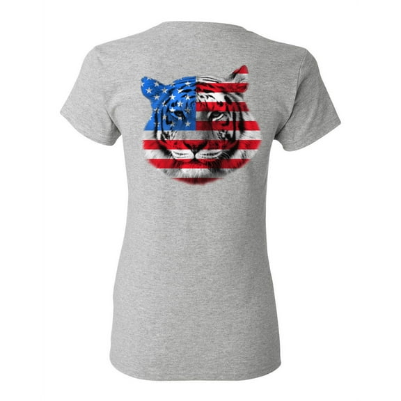 Awkward Styles American Flag Tiger Women Shirt Independence Day Pro America Tiger T shirt for Ladies Gifts Pro America Tiger T shirt for Her Tiger Girls Gifts USA Stylish Print on the Back Only