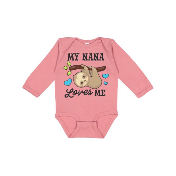 Inktastic My Nana Loves Me with Sloth and Hearts Boys or Girls Long Sleeve Baby Bodysuit