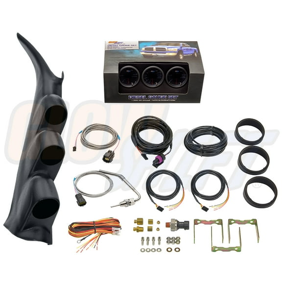 GlowShift | 2000-2006 Chevy Silverado 6.6 Duramax Graphite Triple Gauge Pillar Pod with Tinted 7 Color Series 60 PSI Boost Gauge, 2400F Pyrometer EGT Gauge & 30 PSI Fuel Pressure Gauge