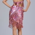 thumbnail image 7 of Sequin Tassel Dance Skirts Rave Faux Leather Sparkly Fringe Triangle Wrap Hip Scarf Skirts Pink, Free Size, 7 of 7