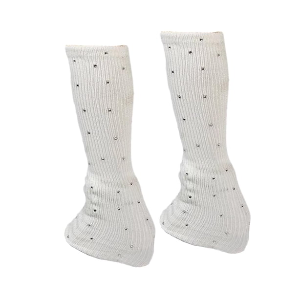 Calentadores de patinaje de piernas tejer calentadores de piernas largas decoración liviana calcetines de patinaje con diamantes de imitación para