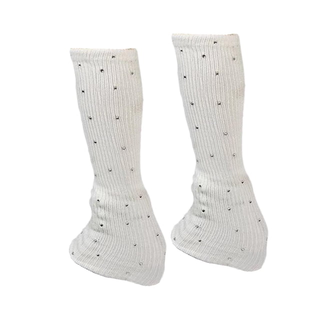 Calentadores de piernas de patinaje sobre hielo con decoración rinestas de calcetines de patinaje de hielo calentadores de piernas de tejido