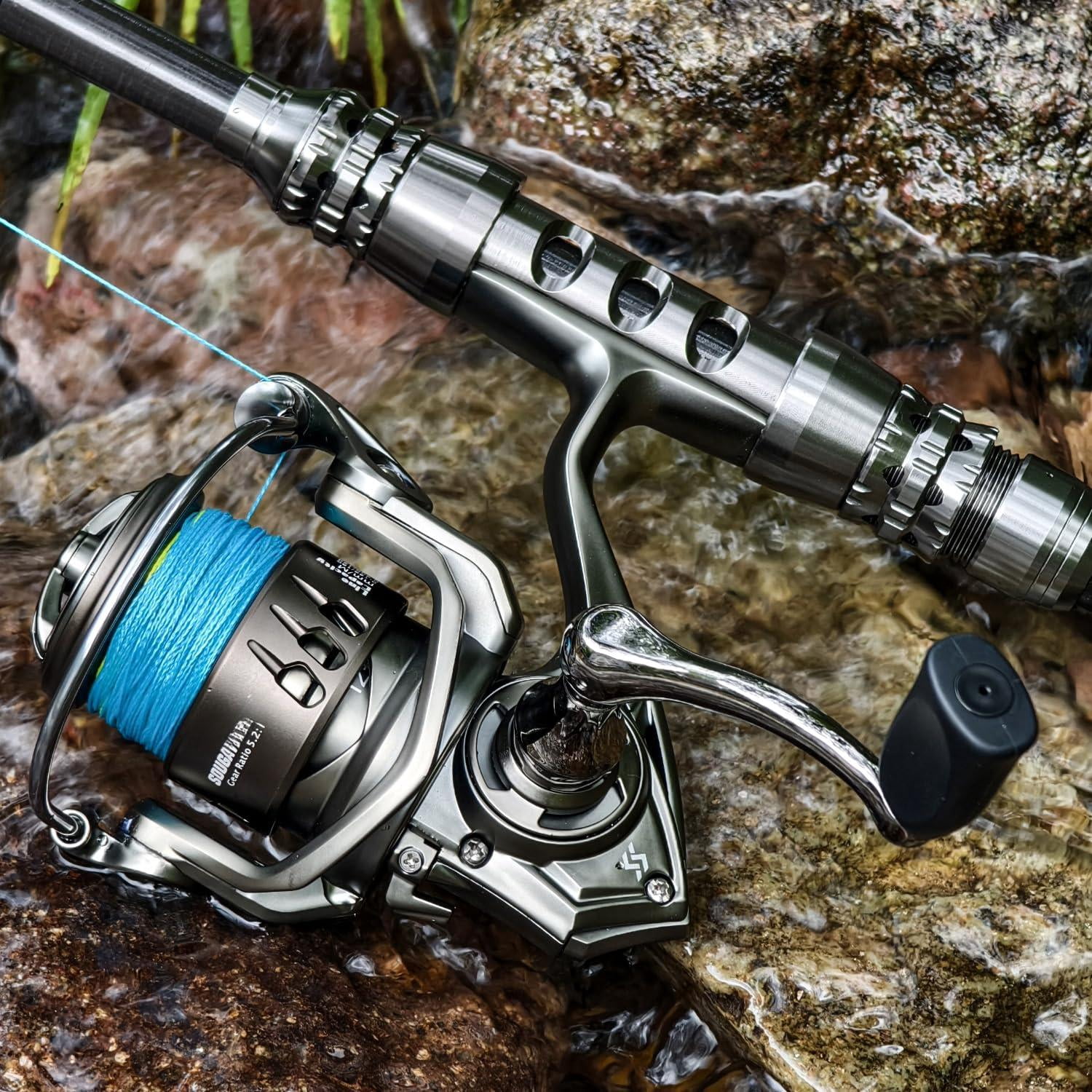 Spinning Reel - 5.2:1 Gear Ratio  12+1 Bearings Freshwater Saltwater Fishing Ultra-smooth Cnc Aluminum Spool Lightweight & For Bass Trout Salmon