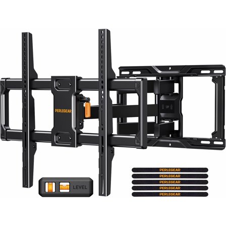 Perlegear Full Motion TV Wall Mount for Most 42-84 inch Flat Curved TVs up to 132 lbs, 12″/16″ Wood Studs, Bracket with Articulating Arms, Swivel, Tool-Free Tilt, Max VESA 600x400mm PGLF12 C108