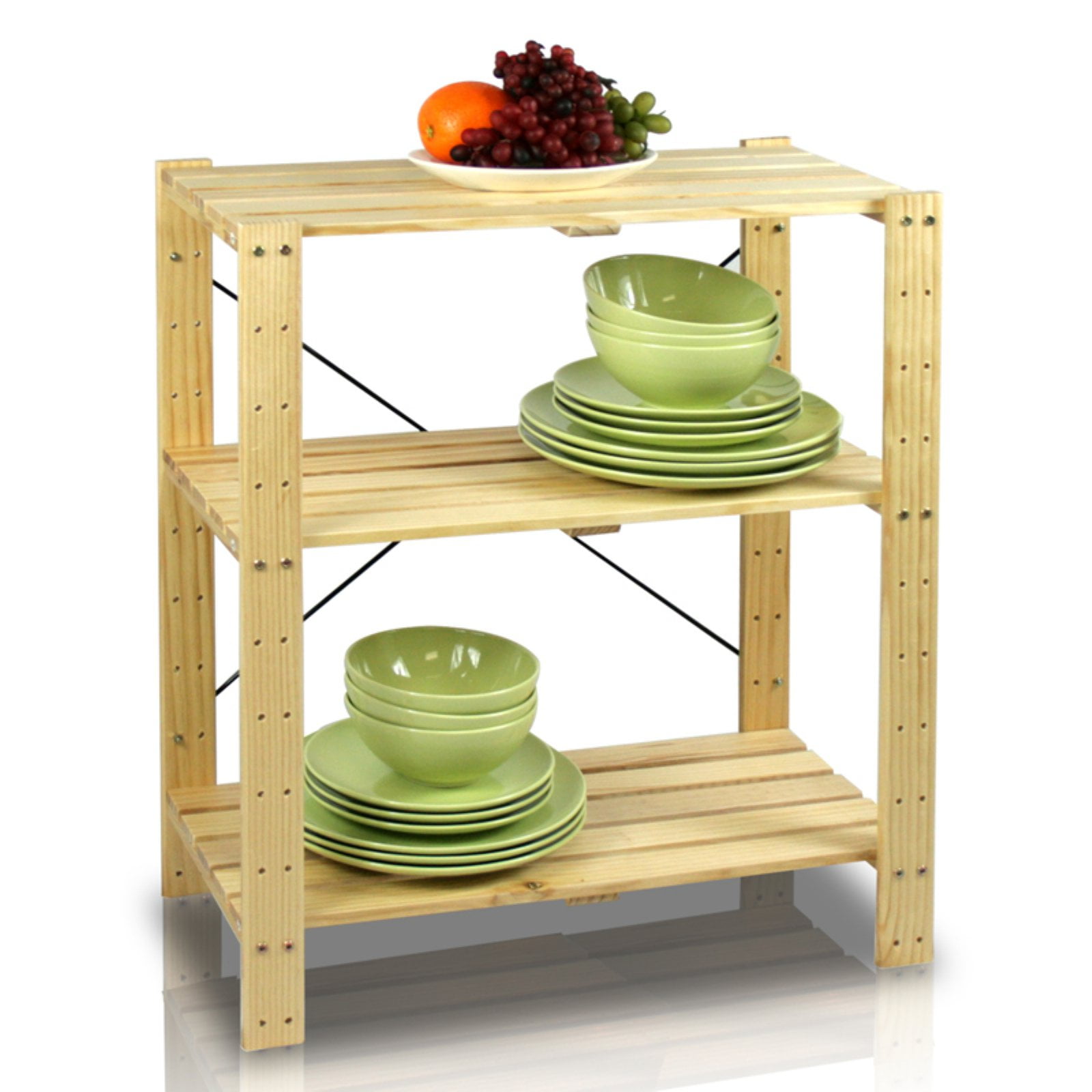 Furinno FNCJ33013 Pine Solid Wood 3Tier Shelf, Natural