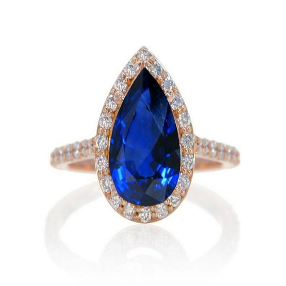 1.5 Carat Pear Cut Sapphire Halo Desiger Engagement for Woman on 10k Rose Gold