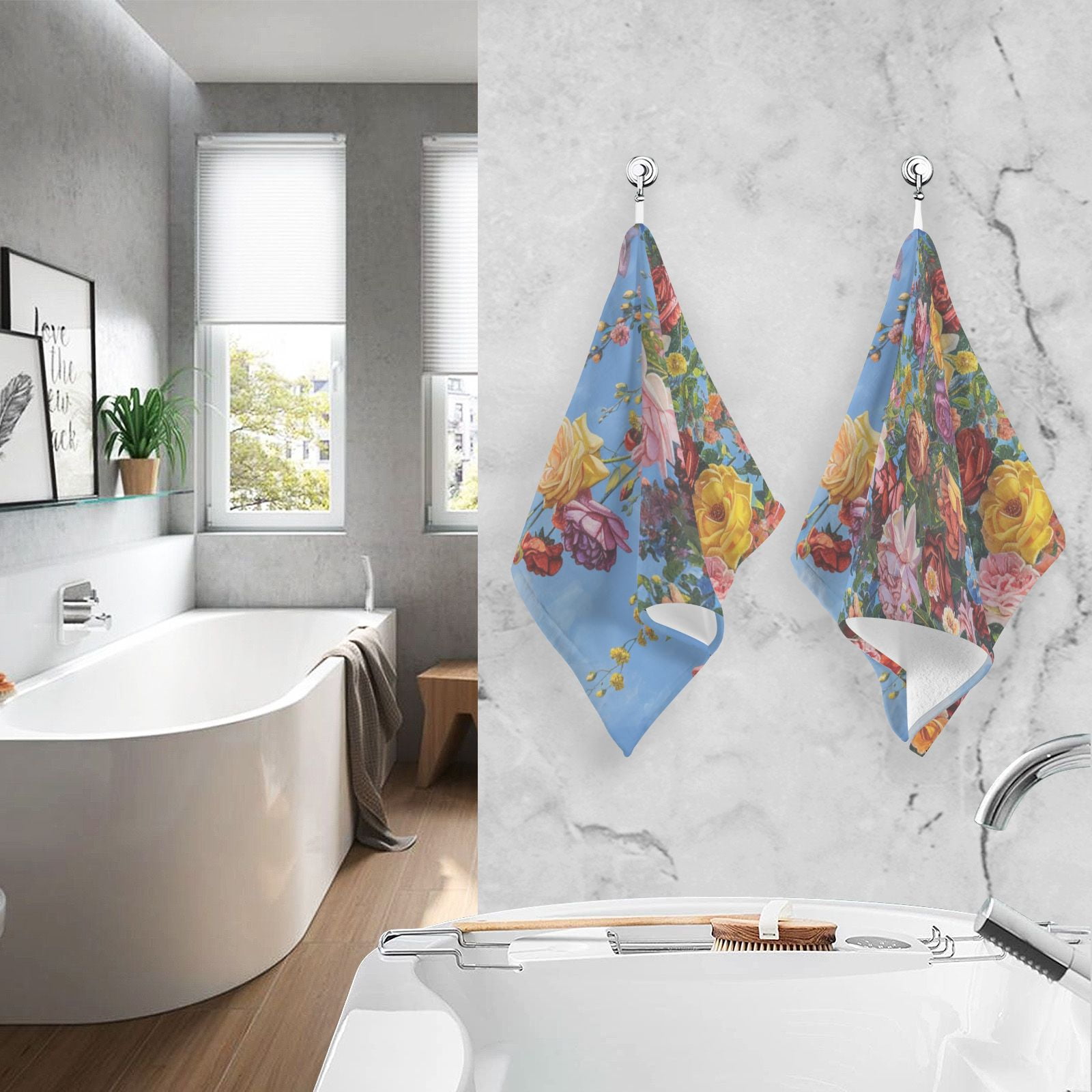 Floral Roses Flowers Hand Towels Cotton Bath Towels Large Face Towels Absorbent for Bathroom 2 Packs