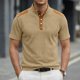 thumbnail image 1 of Ceisia Men's Loose Fit Ribbed Polo Shirt Short Sleeve Stand Collar Color Block Casual Daily Summer Tops Khaki L Gifts, 1 of 4
