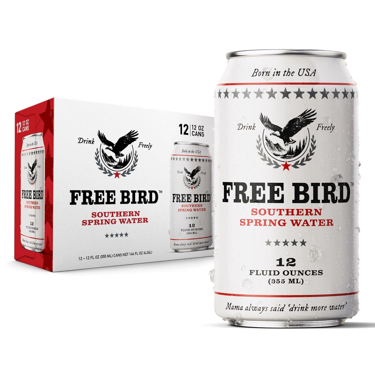 (2 pack) Free Bird Southern Still Spring Water, 12 fl oz, 12 Pack Cans