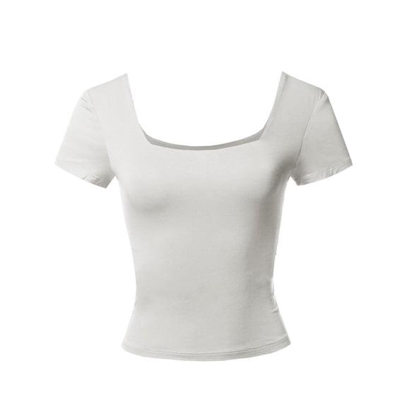 FashionOutfit Women's Junior Basic Seamless Square Neck Short Sleeve Crop Tank Top