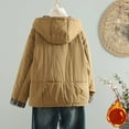 thumbnail image 4 of Coats for Women Hooded Long Sleeved Puffy Jackets Loose Casual Warm Cotton-padded jacket,Womens Coats Plus Size Khaki XL, 4 of 6