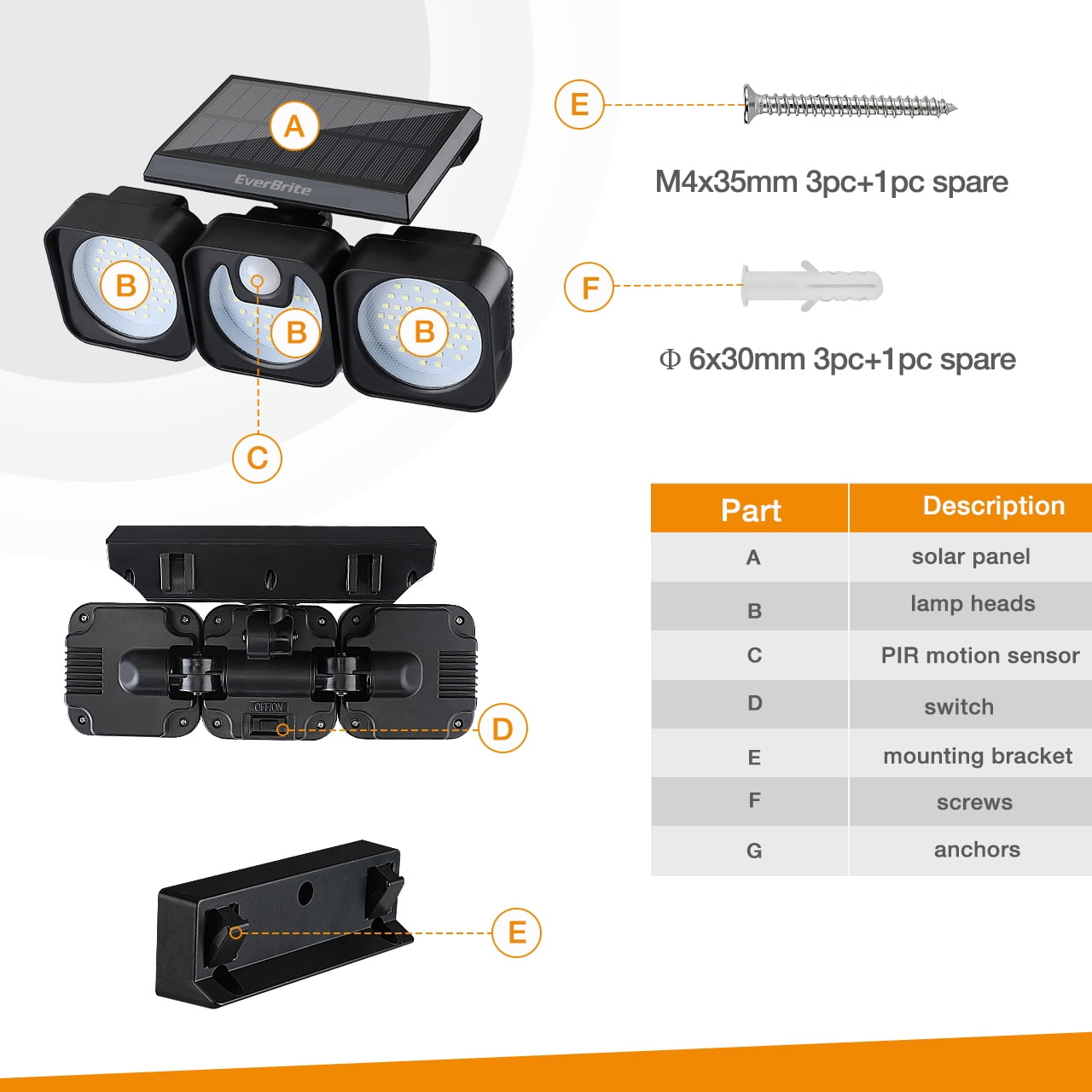 EVERBRITE 120 LED Beads IP65 Waterproof Outdoor Solar Powered Wall Light