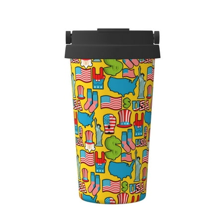 

Uemuo America Symbols Print Carry Insulated Coffee Mug Travel Mug with Hidden Handle Insulated Coffee Flask Leak-proof Travel Mug Insulated Mug for Office