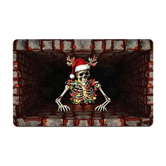 Christmas Door Mat - Non Slip Absorbent Entry Rug with Santa Snowman Print for Home Porch - 1 Pack