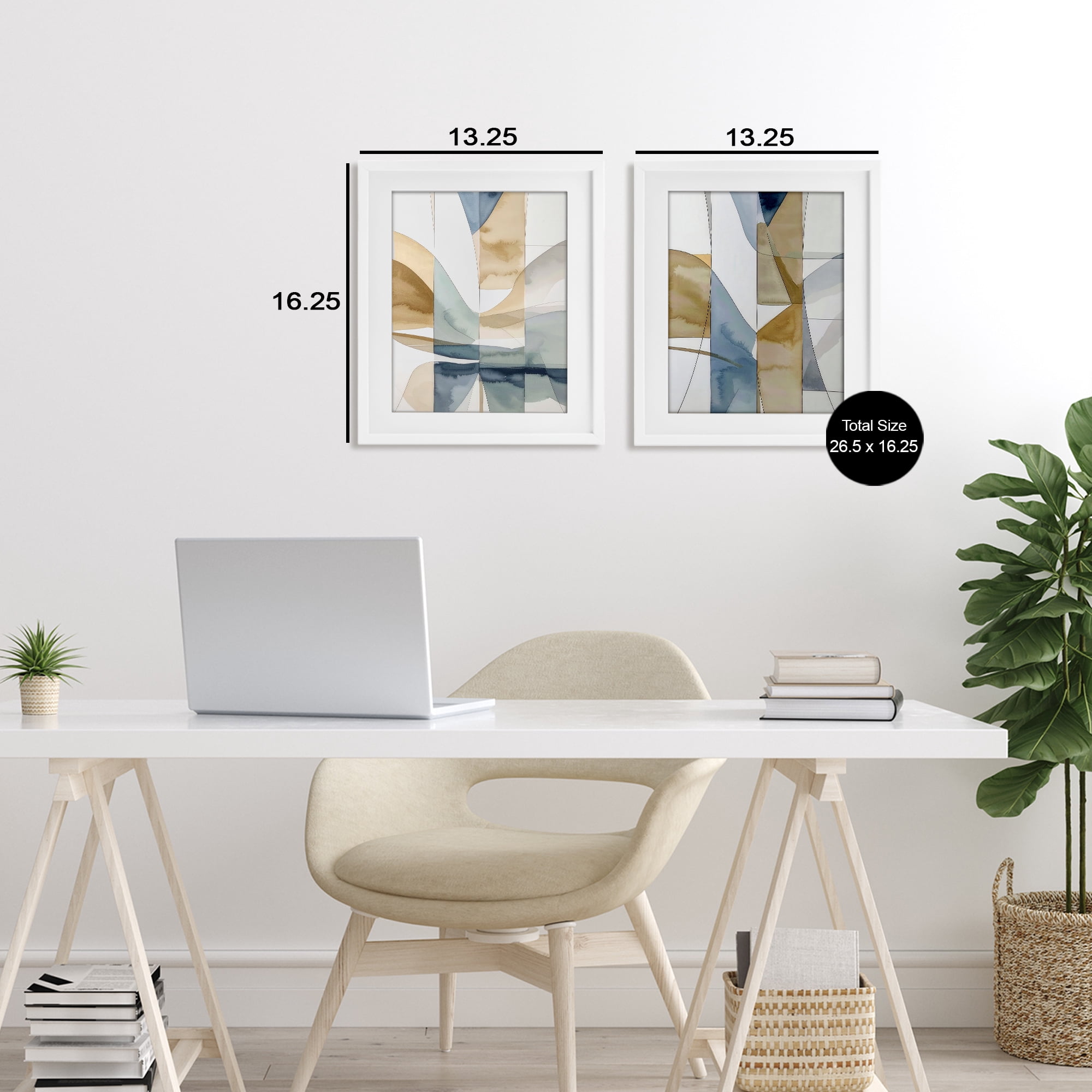 Stupell Industries Balanced Geographic Abstract 2 Piece White Framed Print Under Glass Set, design by Alonza Saunders