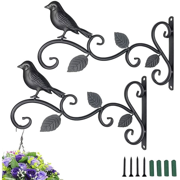 Rawiri 2 Piezas Soportes de Pared de Hierro Forjado, Soporte de Gancho para Plantas, Soporte de Pared para Linterna, Soporte para Plantas de Pared de Balcón, para Comederos de Pájaros, Jardineras
