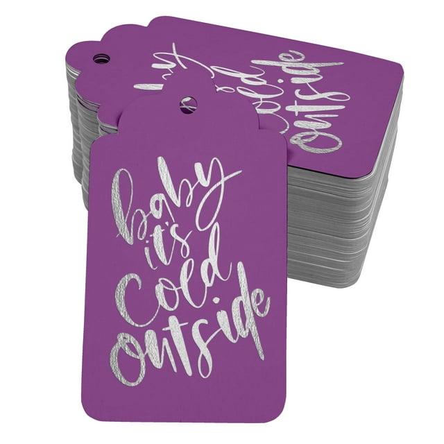 Inkdotpot 100 Pack Baby It's Cold Outside Baby Shower Favor Paper Tags Craft Real Silver Foil Hang Tag