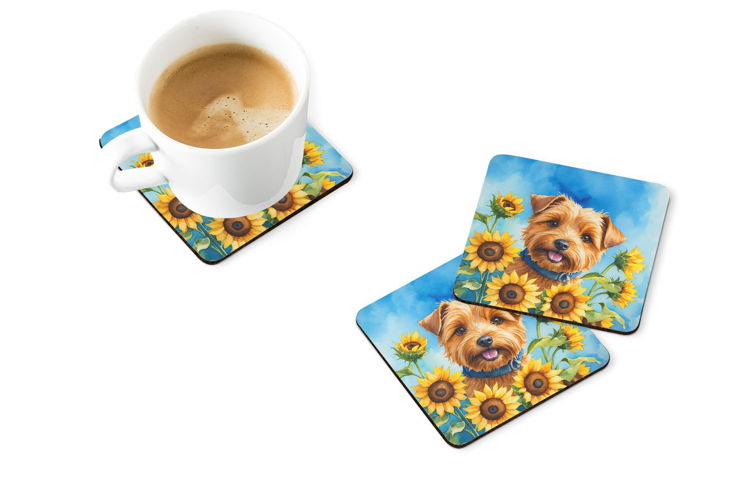 Norfolk Terrier in Sunflowers Foam Coasters 3.5 in x 3.5 in