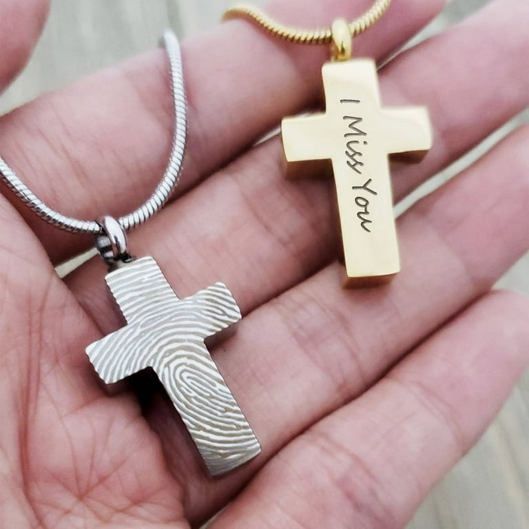 Fingerprint store cross necklace