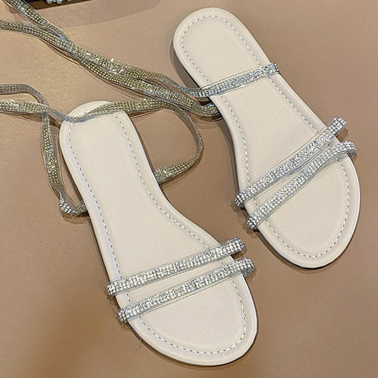 Silver strappy flat sandals for clearance wedding